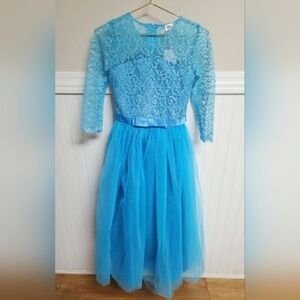 IBTOM Castle Little Big Girls Floral Lace 3/4 Sleeves Floor Length Dress 9/10